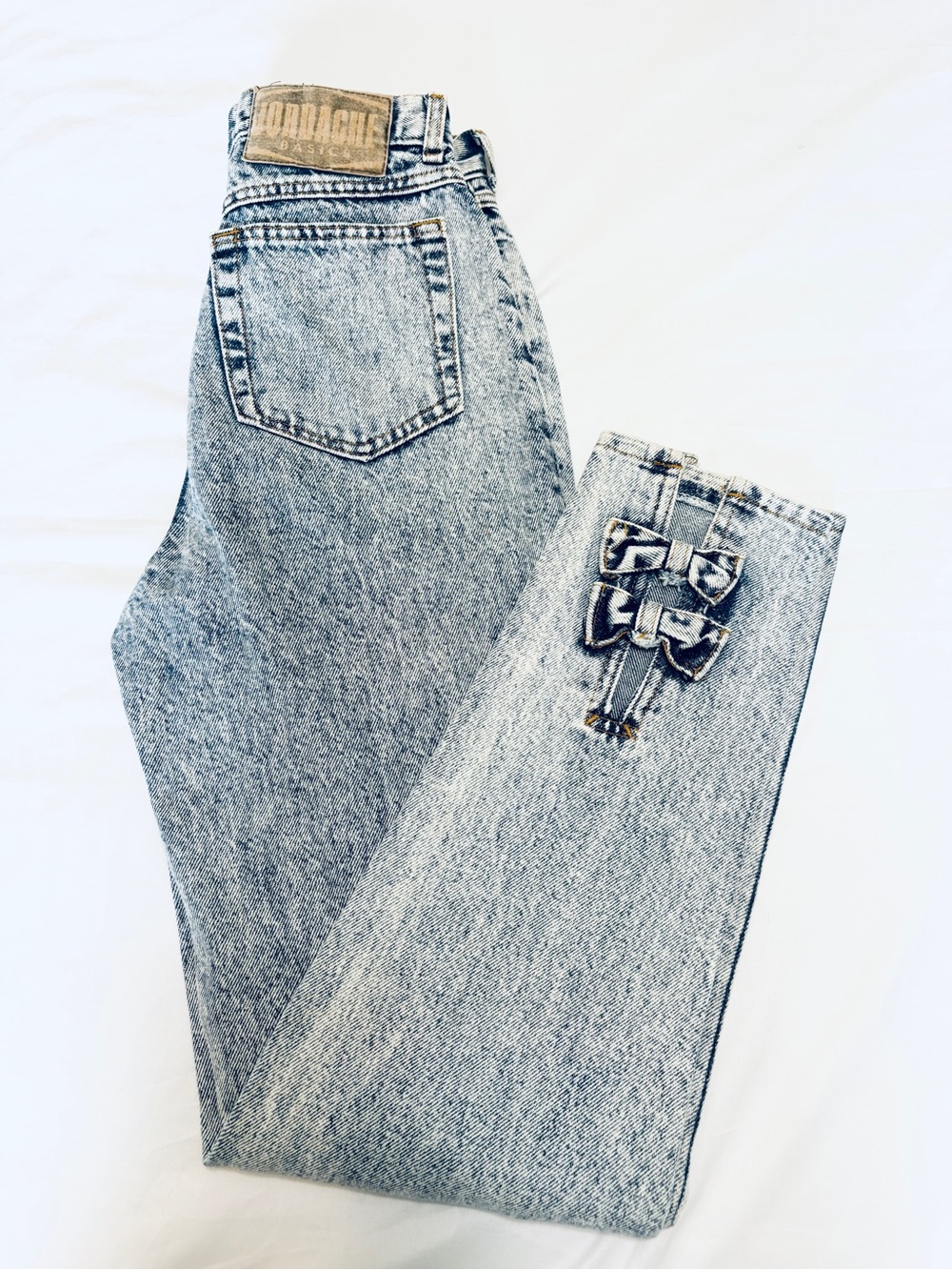 Vintage 80s Jordache Acid Wash Ankle Bow Jeans 5 24” EUC High Waist Taper leg
